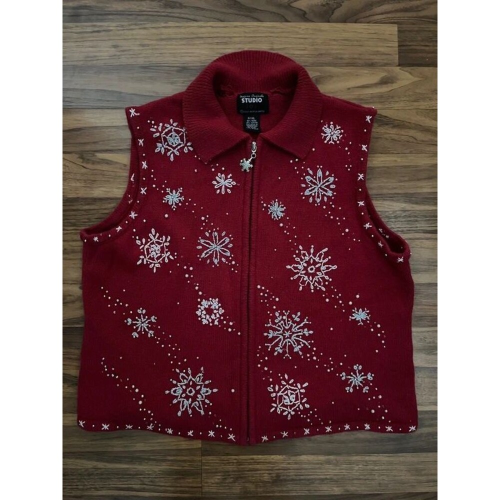 Designers Originals Studio Joy Red Snowflake Knit Vest Size P/XL